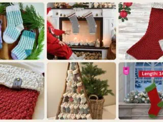 A selection of the crochet patterns in 40 Christmas Stocking Crochet Patterns for Handmade Holiday Keepsakes