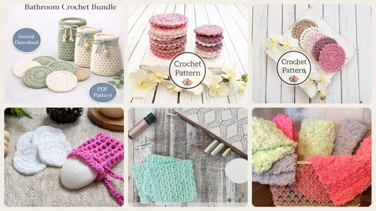 A selection of the crochet patterns in 40 Face Scrubbies Crochet Patterns for Reusable Skincare Routines