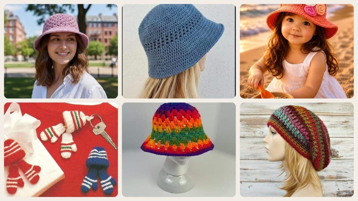 A selection of the crochet patterns in 40 Unique Crochet Hats That Are Sure To Amaze You!