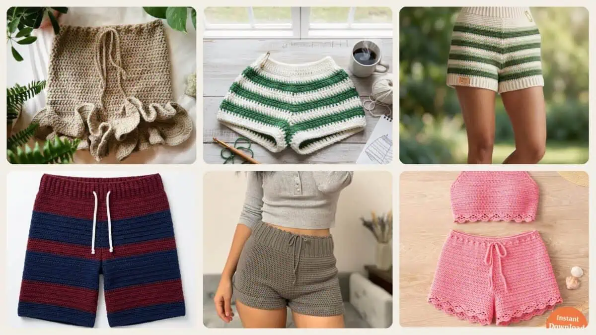 A selection of the crochet patterns in 40 Women’s Crochet Shorts Patterns To Make Before Summer Hits