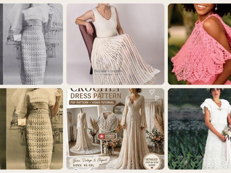 A selection of the crochet patterns in 37 Crochet Wedding Dresses for a Handmade Bridal Look