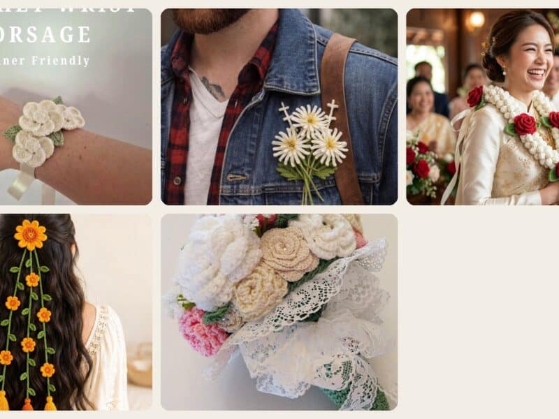 A selection of the crochet patterns in 5 Crochet Wedding Decorations Perfect for Your Big Day