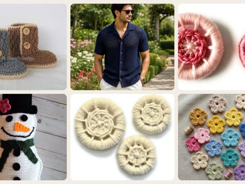 A selection of the crochet patterns in 40 Crochet Patterns That Celebrate the Beauty of Crochet Buttons