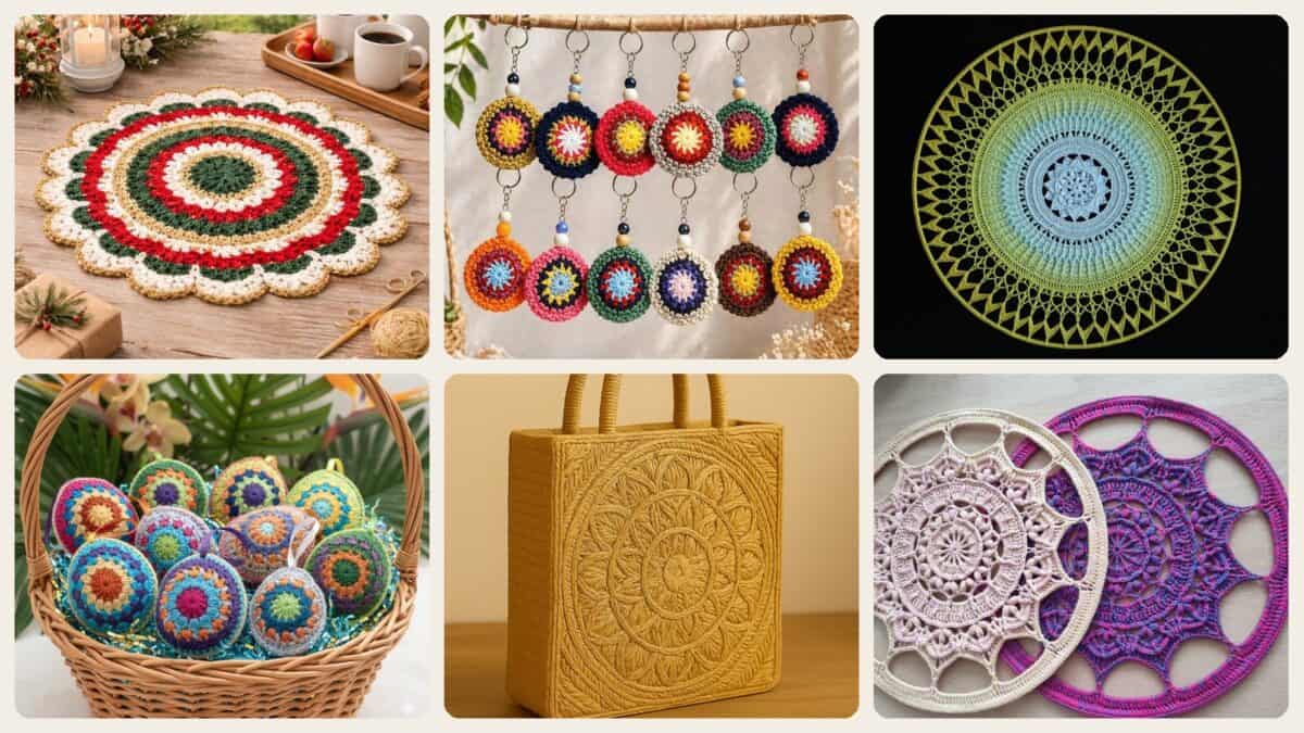 A selection of the crochet patterns in 40 Best Crochet Mandala Patterns