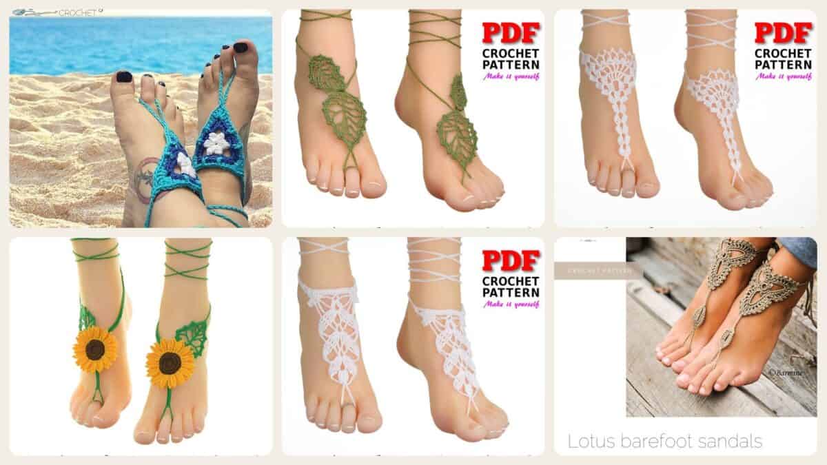 A selection of the crochet patterns in 40 Gorgeous Patterns for Barefoot Sandals to Dress Your Feet