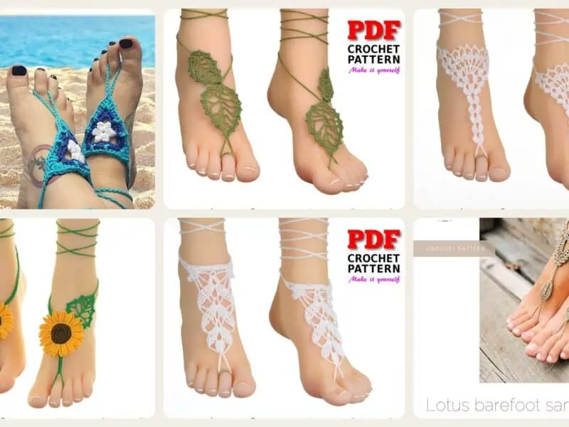 A selection of the crochet patterns in 40 Gorgeous Patterns for Barefoot Sandals to Dress Your Feet