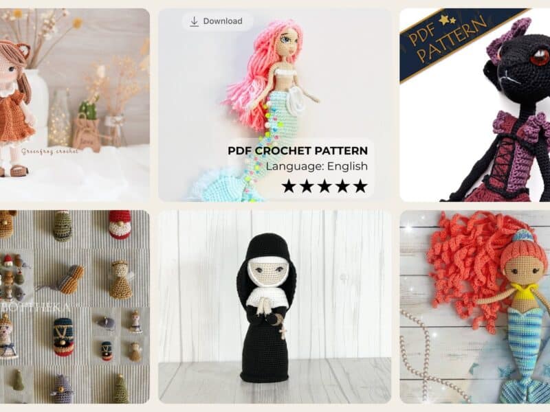A selection of the crochet patterns in 27 Fascinating Crochet Art Dolls and Figures