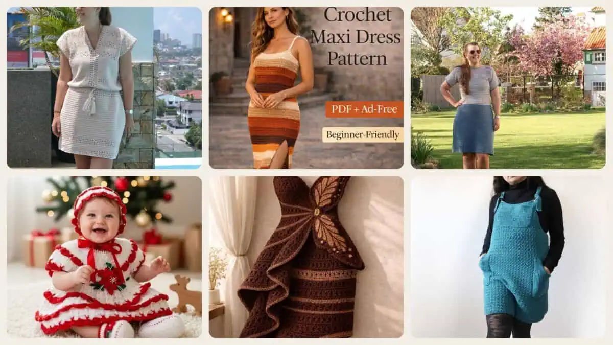 A selection of the crochet patterns in 40 Crochet Dress Patterns for Every Season, from Breezy Summer Styles to Heirloom...