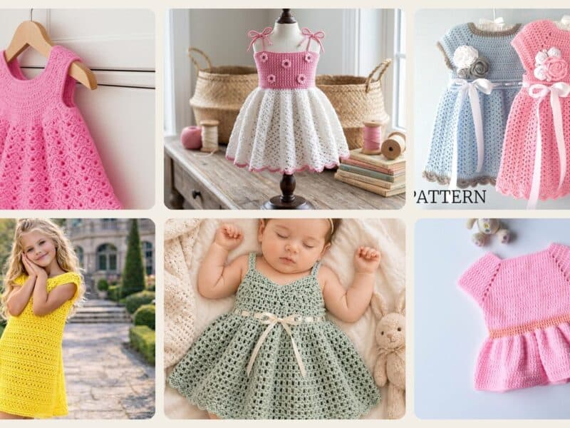 A selection of the crochet patterns in 40 Adorable Crochet Patterns for Girls’ Dresses to Make for Special Occasions and...