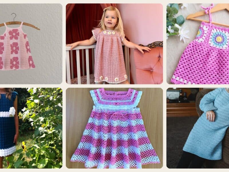 A selection of the crochet patterns in 6 Kid’s Crochet Dress Patterns Perfect for Spring and Summer
