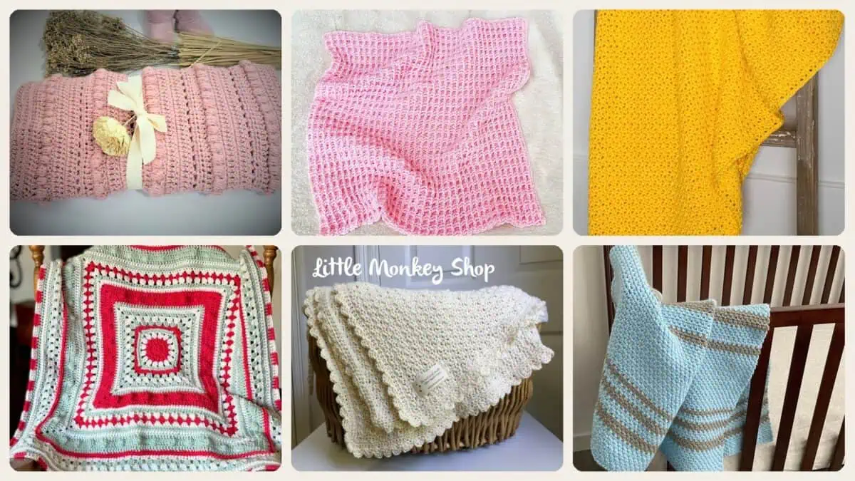 A selection of the crochet patterns in 40 Beautiful Crochet Baby Blanket Patterns You Must See, From Easy Textures to Heirloom...