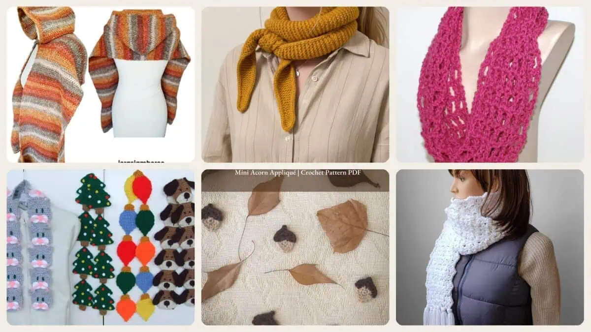 A selection of the crochet patterns in 40 Crochet Scarf Ideas: Stylish Patterns for Skinny, Chunky, Cowl, and Wrap Looks