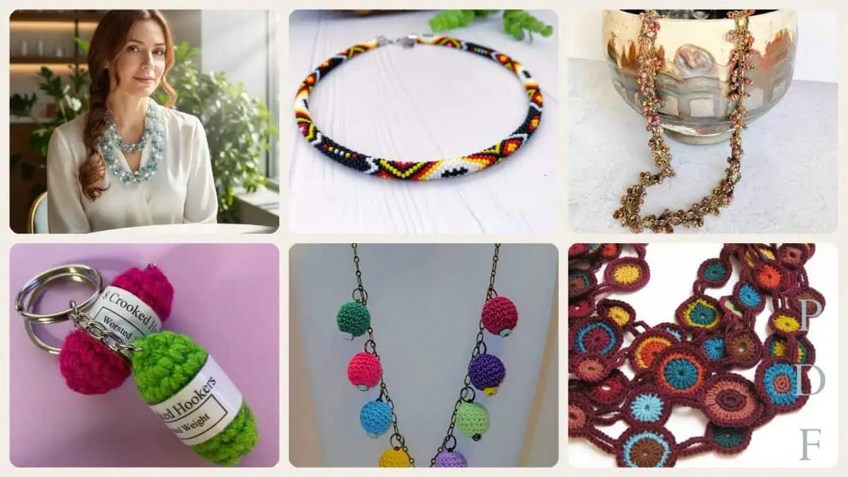 A selection of the chain link necklaces patterns in this roundup