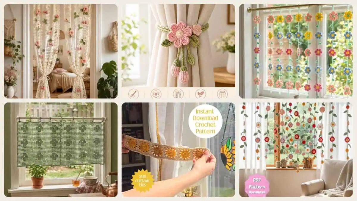 A selection of the crochet patterns in 40 Beautiful Crochet Curtain Patterns to Dress Your Windows