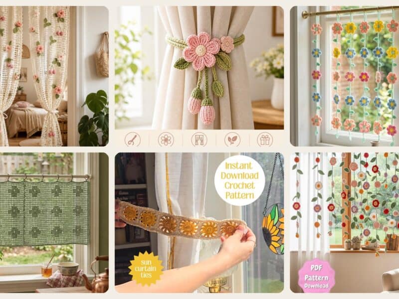 A selection of the crochet patterns in 40 Beautiful Crochet Curtain Patterns to Dress Your Windows