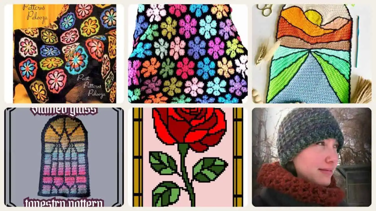 A selection of the crochet patterns in 22 Stained Glass Crochet Patterns for Colorful Blankets, Squares, and More