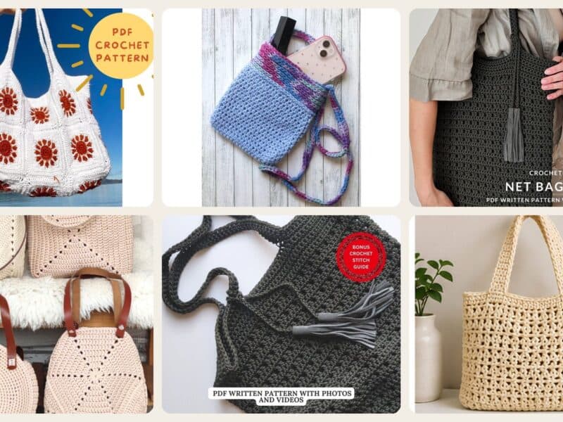 A selection of the crochet patterns in 40 Crochet Purses and Bags To Make at Home: Fresh Patterns for Everyday Carryalls