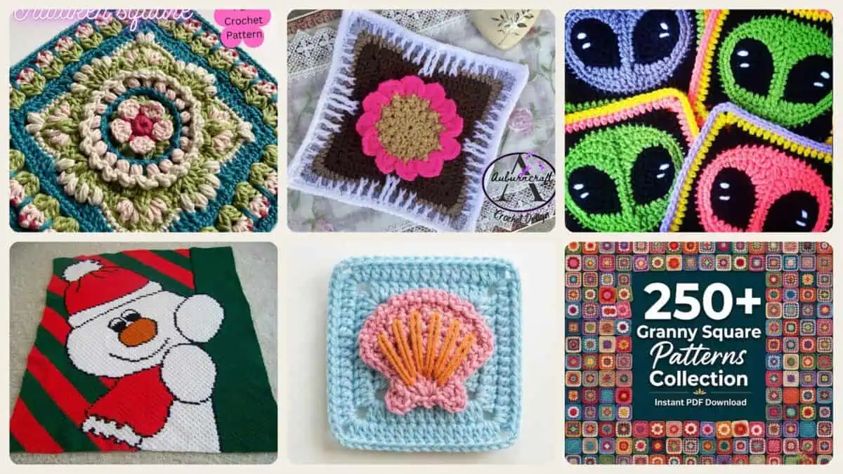 A selection of the crochet patterns in 40 Crochet Blocks and Squares for Your Next Project