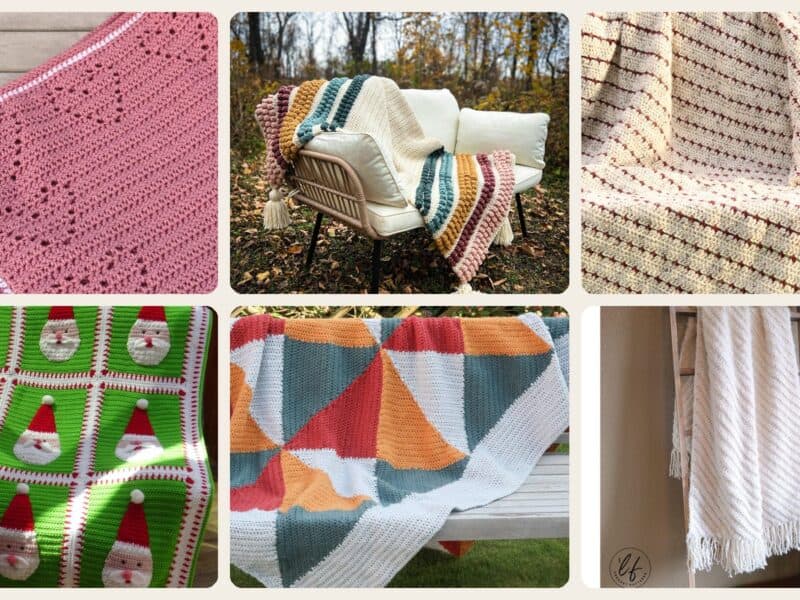 A selection of the crochet patterns in 40 Crochet Blanket Patterns to Inspire Your Next Cozy Project