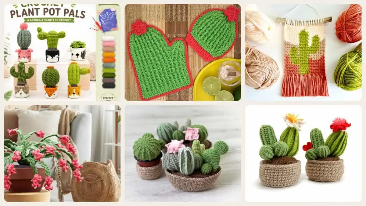 A selection of the crochet patterns in 40 Free and Paid Crochet Cactus Patterns You’ll Want To Try