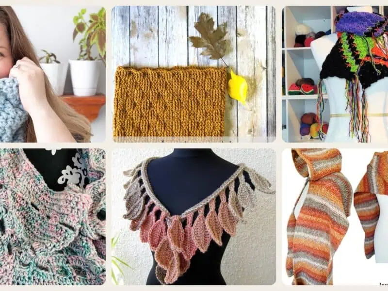 A selection of the crochet patterns in 40 Crochet Cowl and Crochet Scarf Patterns to Warm Up Fall and Winter