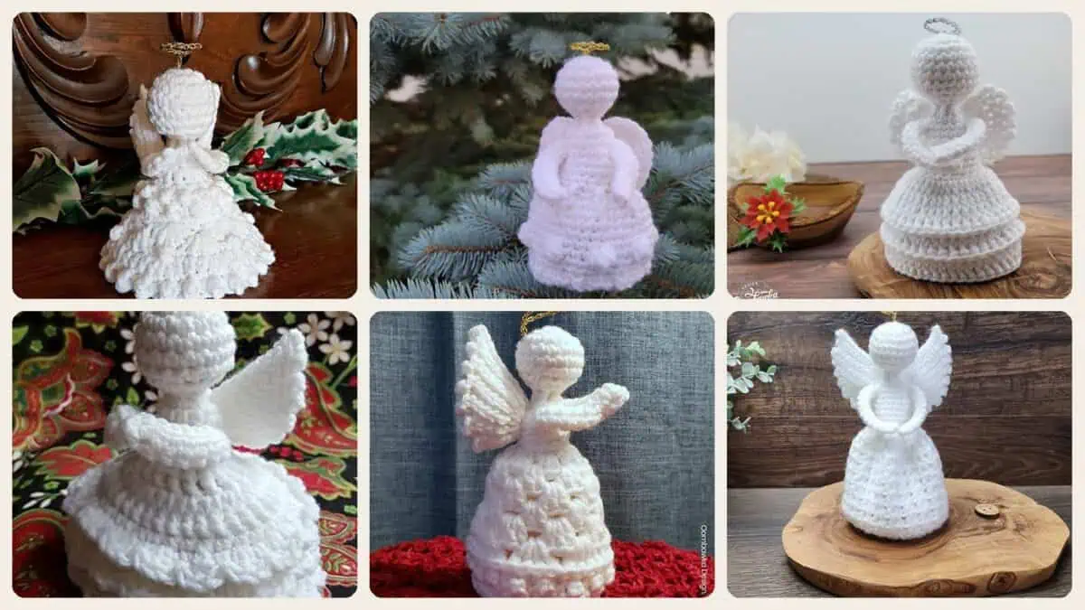 A selection of the crochet patterns in 40 Crochet Patterns Inspired by Angels: Heavenly, Whimsical, and Giftable Crochet Ideas