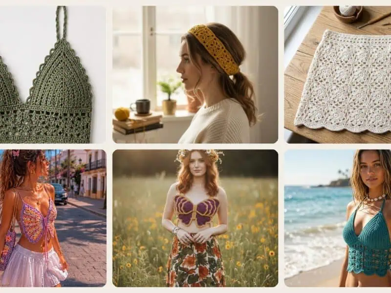 A selection of the crochet patterns in 28 Crochet Fashion Pieces Perfect for the Next Coachella Event