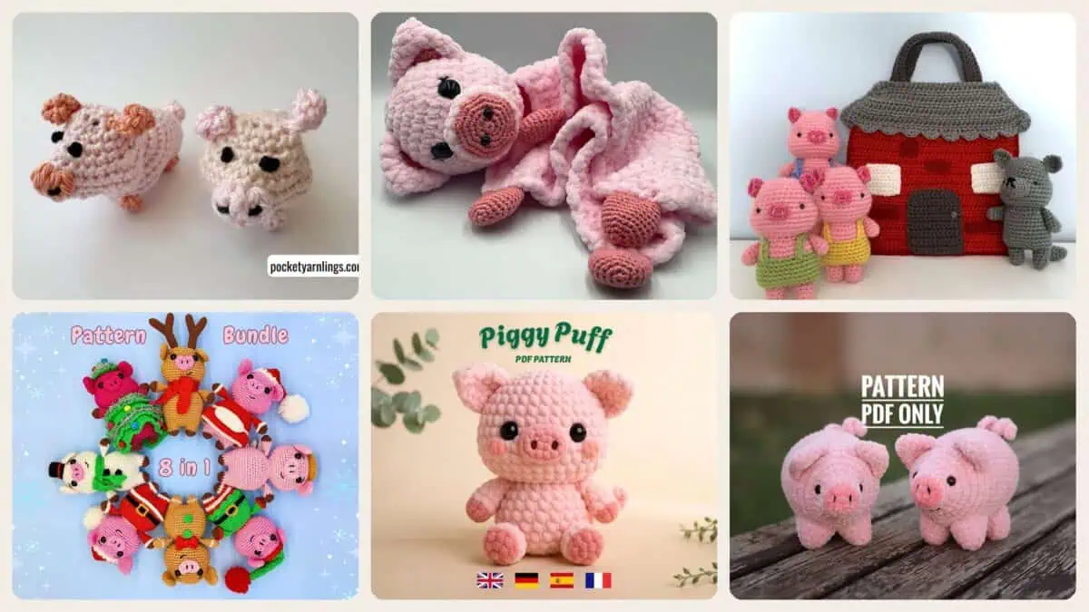A selection of the crochet patterns in 40 Our List of Adorable Crochet Pigs: Create Your Own Pig Plushie!