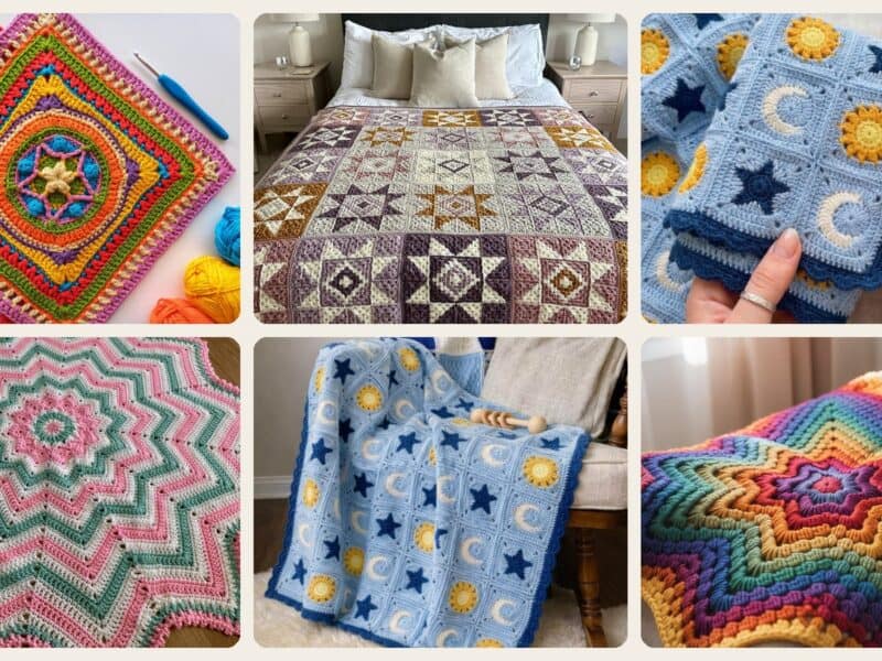A selection of the crochet patterns in 40 Fabulous Crochet Star Blankets and Patterns You Must Make
