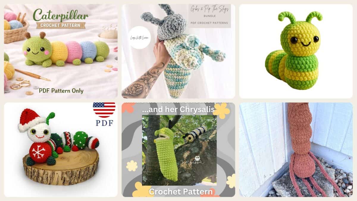 A selection of the crochet patterns in 40 Crochet Snails, Slugs, Caterpillars, and Worms Patterns Worth Noticing