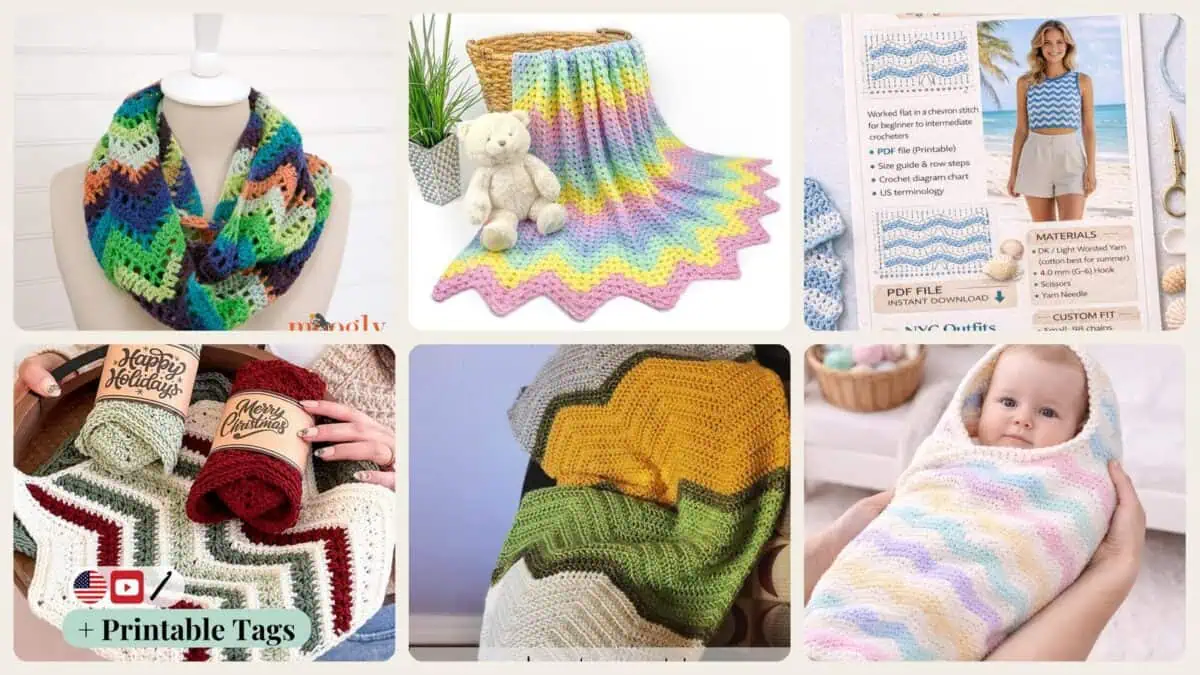 A selection of the crochet patterns in 40 Paid and Free Crochet Chevron Patterns To Try Today
