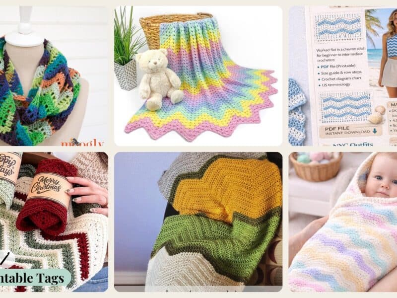 A selection of the crochet patterns in 40 Paid and Free Crochet Chevron Patterns To Try Today