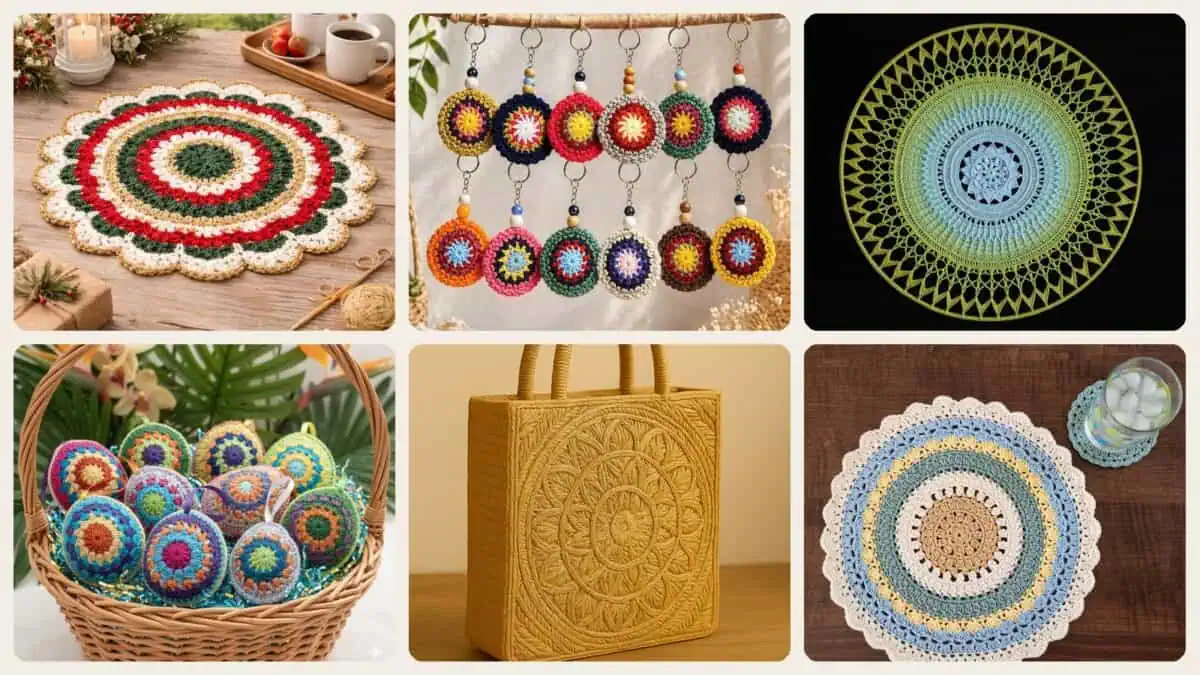 A selection of the crochet patterns in 40 Stunning Crochet Mandala Patterns You Will Want To Make
