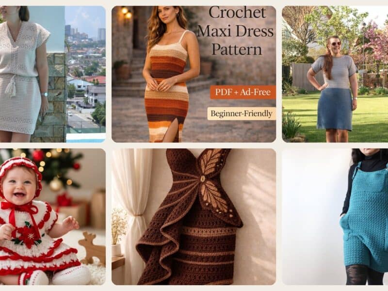 A selection of the crochet patterns in 40 Unique Crochet Dresses for Fashion-Loving Crafters: Beach Covers, Vintage Finds, and...
