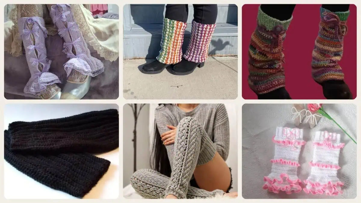 A selection of the crochet patterns in 40 Crochet Leg Warmers Patterns for Retro, Cozy, and Statement Style