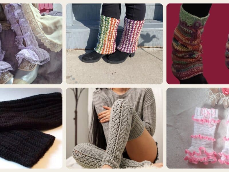 A selection of the crochet patterns in 40 Crochet Leg Warmers Patterns for Retro, Cozy, and Statement Style