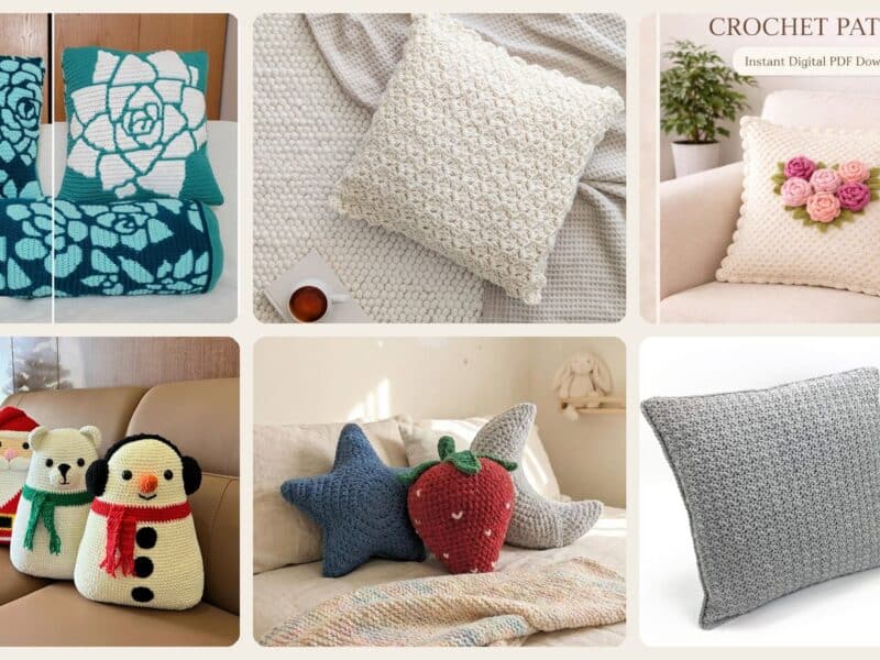 A selection of the crochet patterns in 40 Crochet Pillow Patterns and Ideas to Refresh Your Home