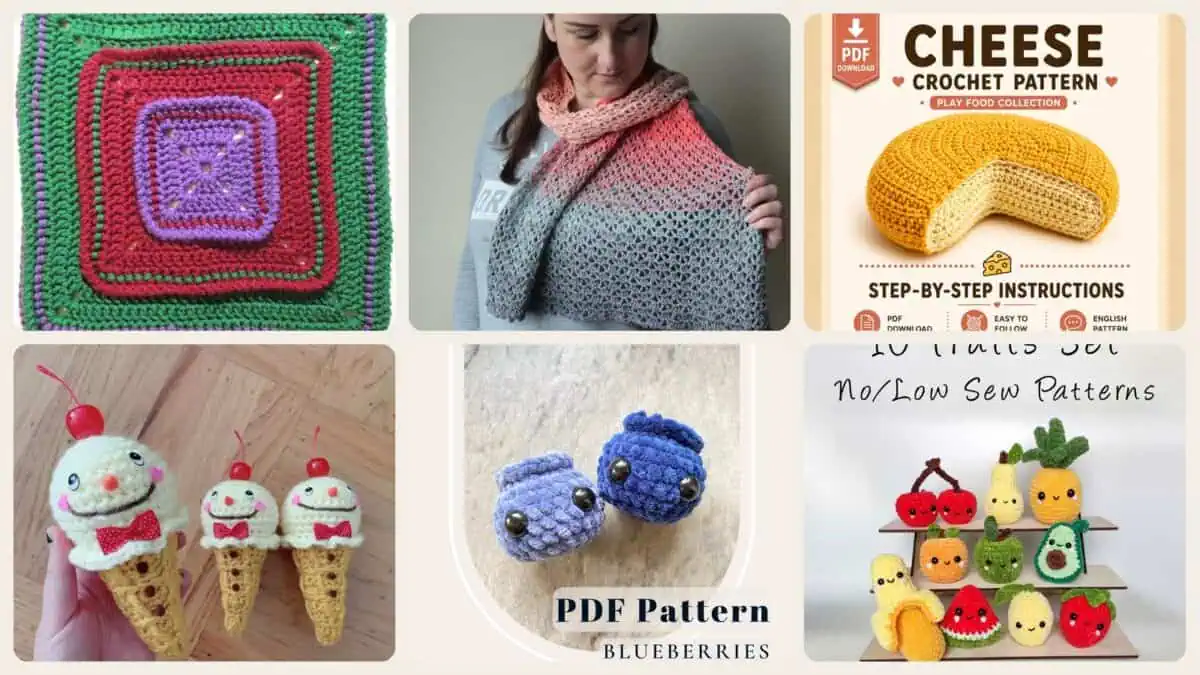 A selection of the crochet patterns in 40 Crochet Food Patterns That Are Good Enough To Eat