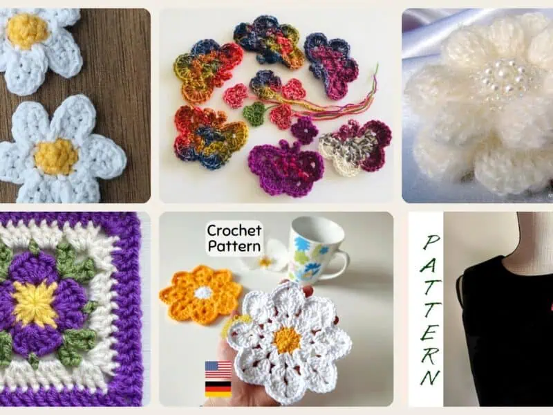 A selection of the crochet patterns in 14 Crochet Flower Patterns That Will Brighten Your Day