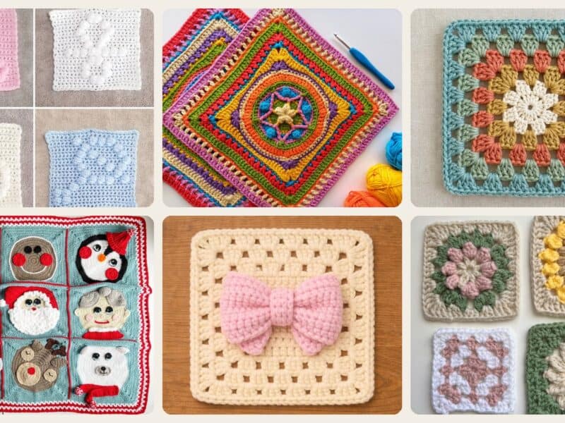 A selection of the crochet patterns in 40 Crochet Square Patterns to Build Your Next Project