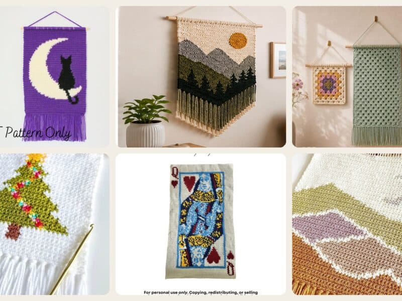 A selection of the crochet patterns in 40 Framed Crochet Wall Art Patterns for Stylish, Handmade Decor