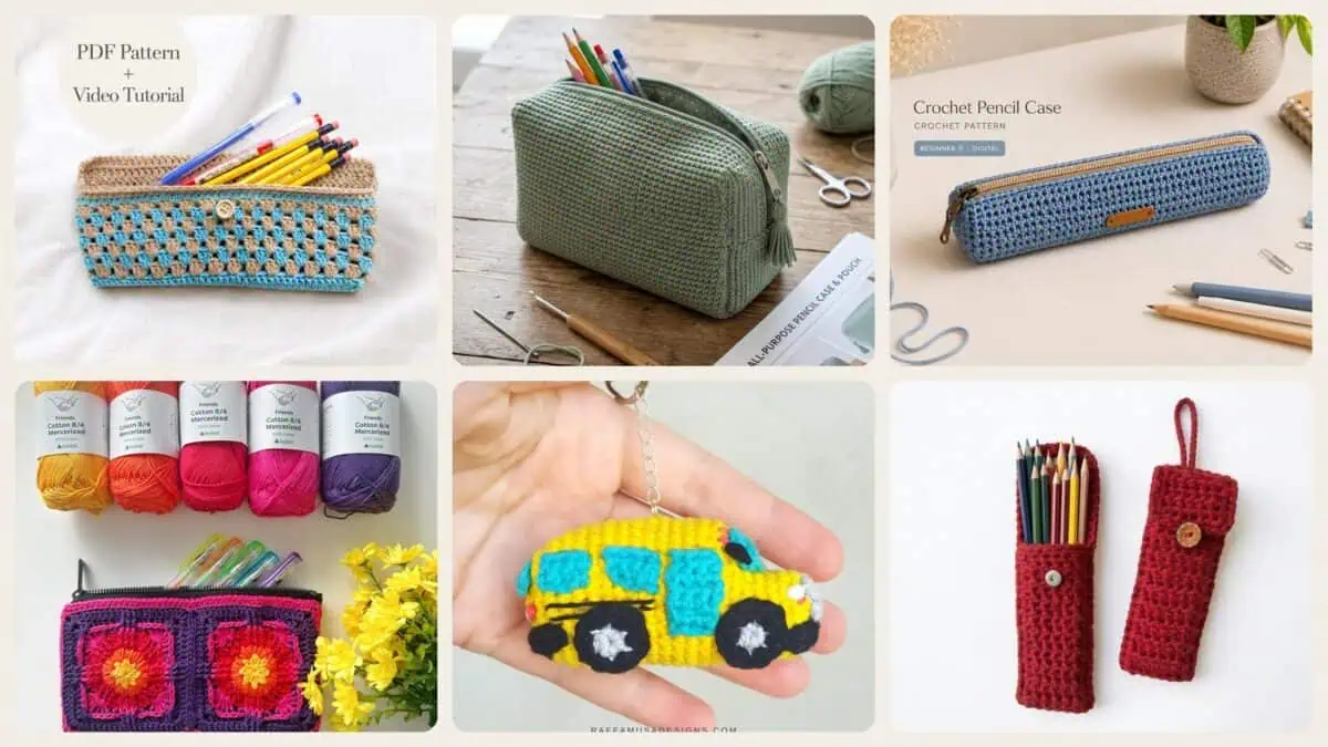 A selection of the crochet patterns in 28 Back-to-School Crochet Ideas for Crafting Enthusiasts