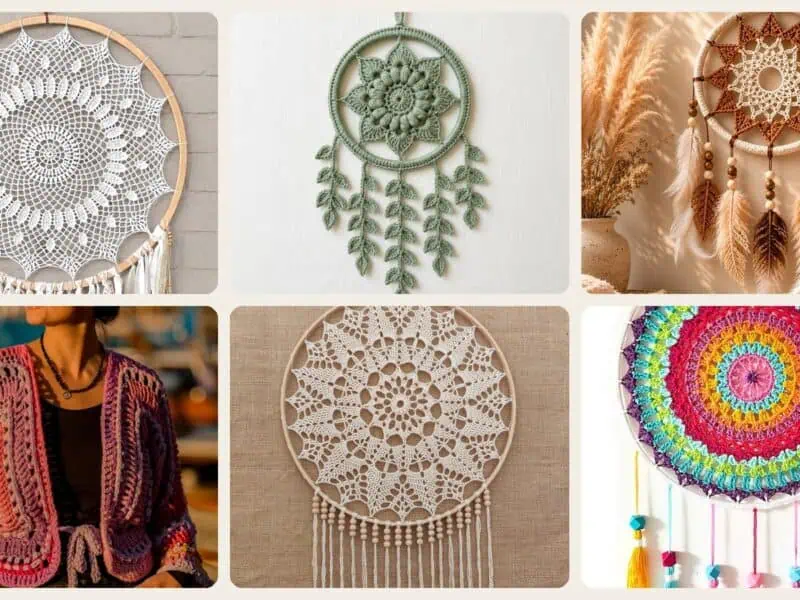 A selection of the crochet patterns in 27 Crochet Dreamcatcher Patterns: 24 Beautiful Designs