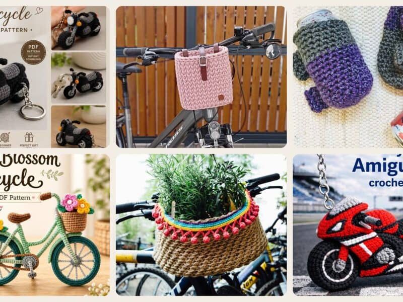 A selection of the crochet patterns in 12 Bicycle Crochet Patterns for Bikes, Decor, Gifts, and Cozy Home Projects