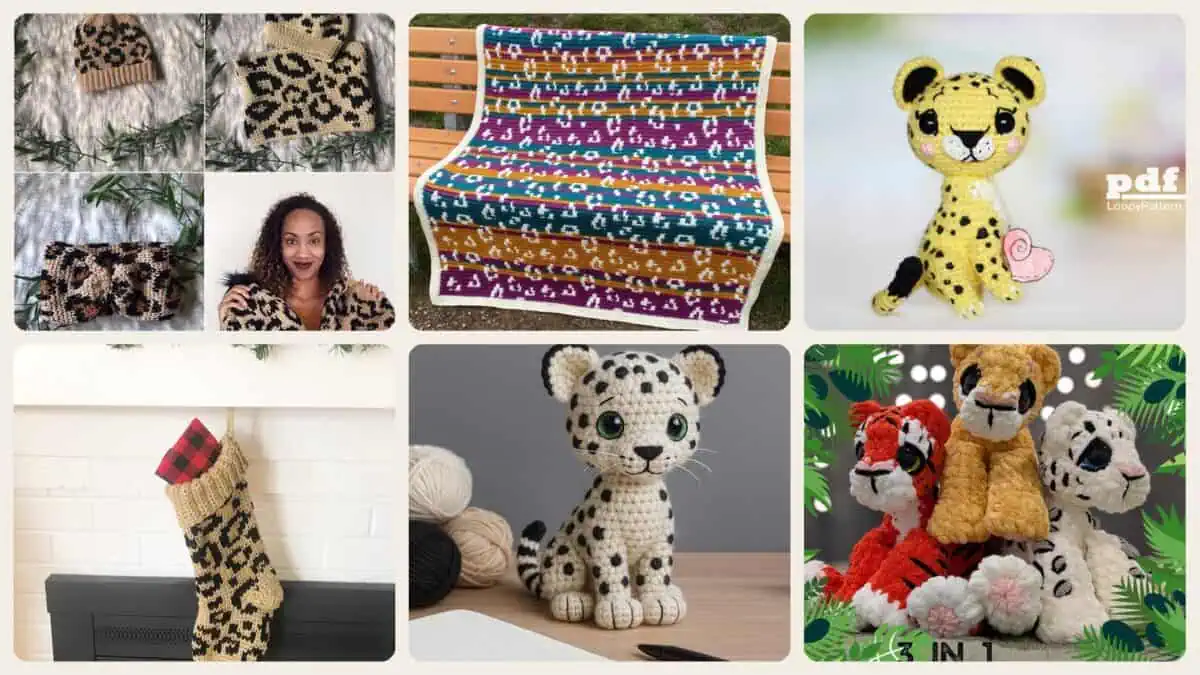 A selection of the crochet patterns in 40 Endangered Animal Crochet: Leopard Crochet Patterns