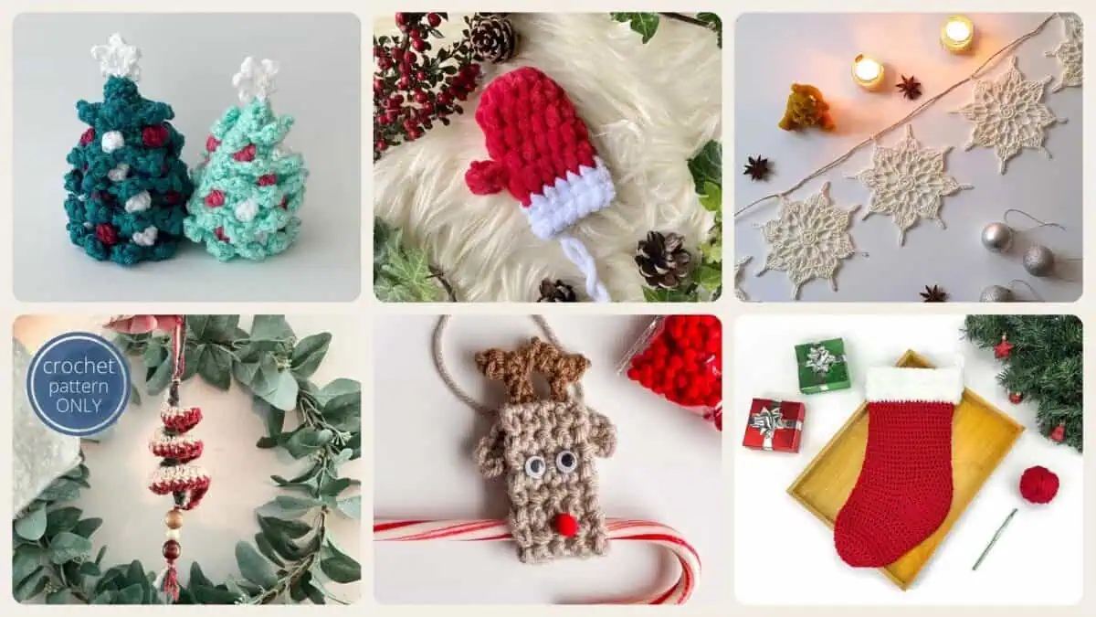 A selection of the crochet patterns in 40 Free Christmas Crochet Patterns – Creative Projects