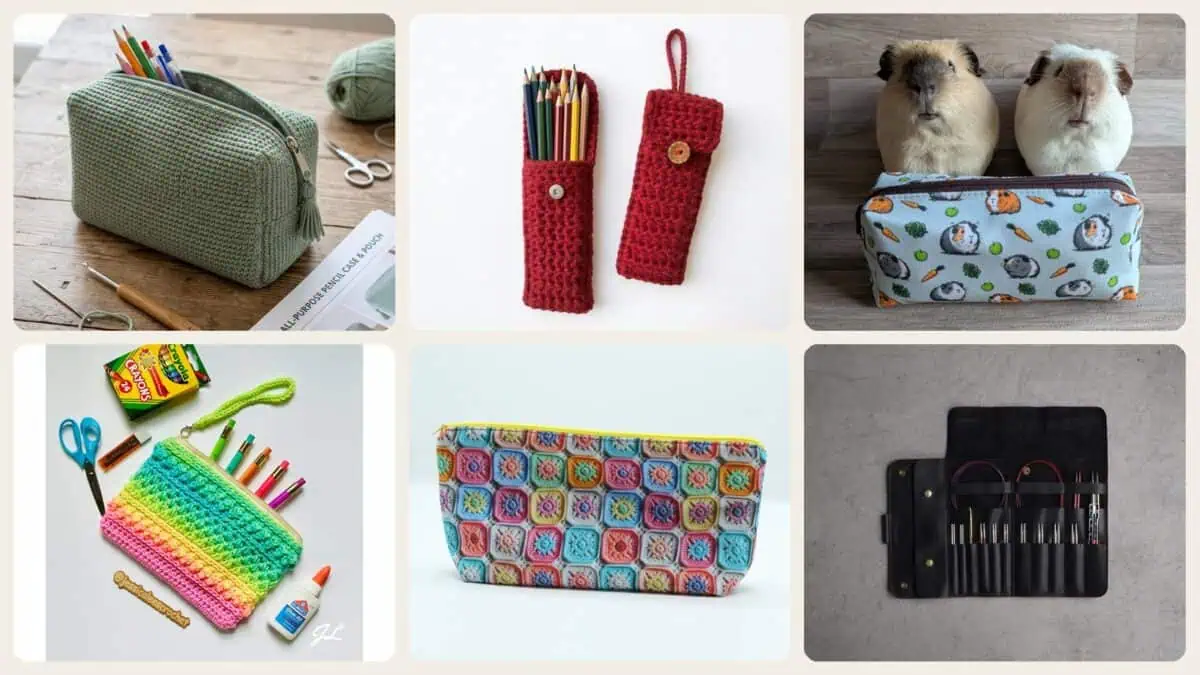 A selection of the crochet pencil case patterns in this roundup