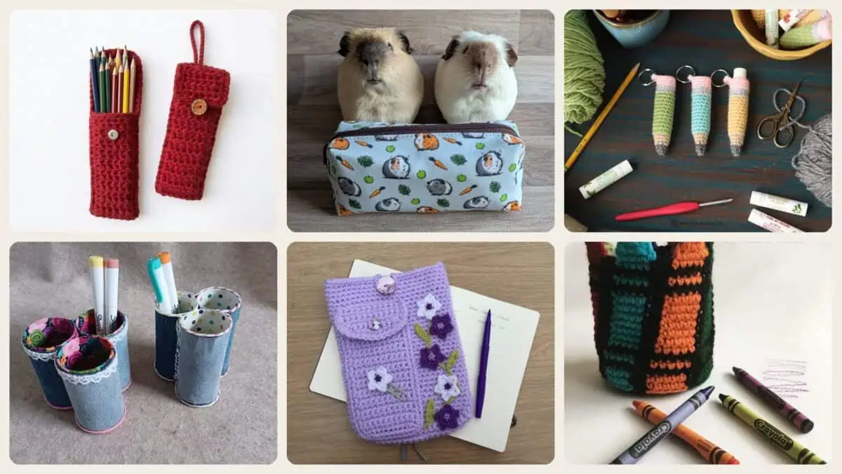 A selection of the crochet pencil case patterns in this roundup
