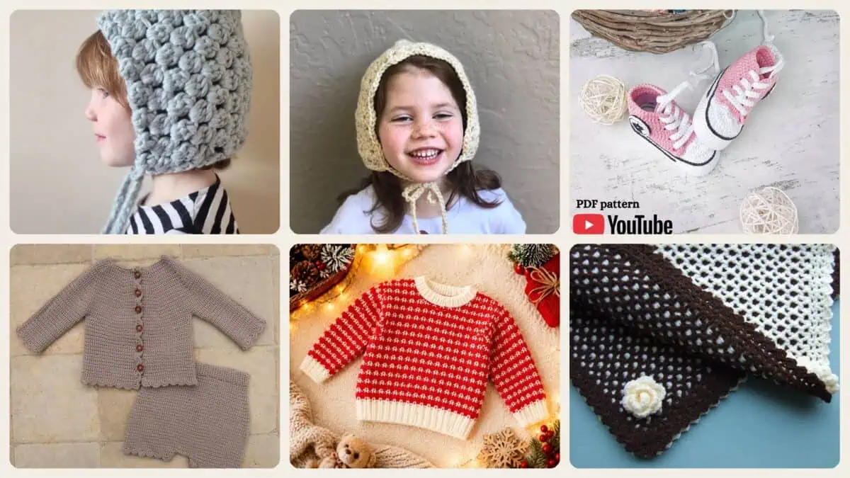 A selection of the crochet baby clothes patterns in this roundup