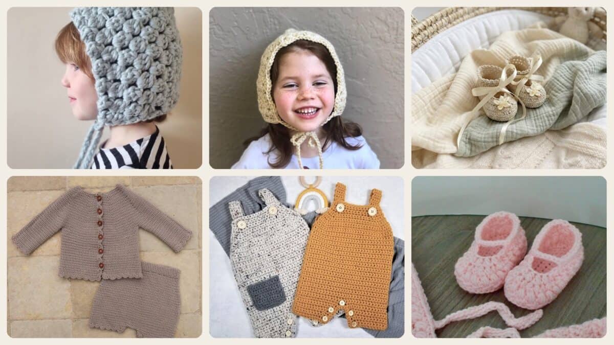 A selection of the crochet baby clothes patterns in this roundup